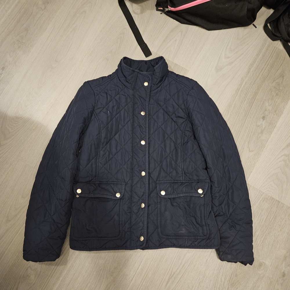 J. Crew Navy Quilted Snap-Front Puffer Jacket